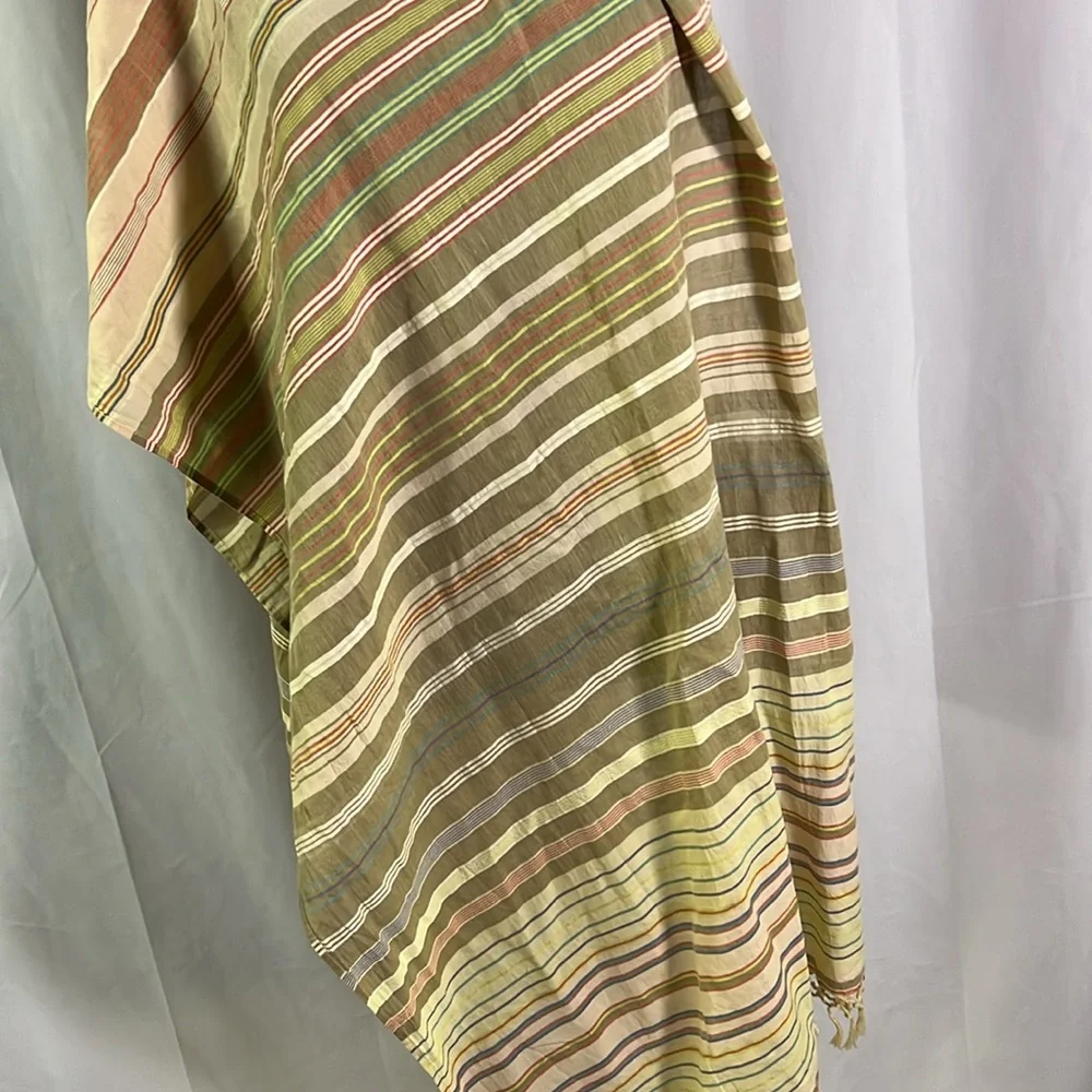 Gap Multicolor Striped Cotton Blend Lightweight Fringe Scarf
